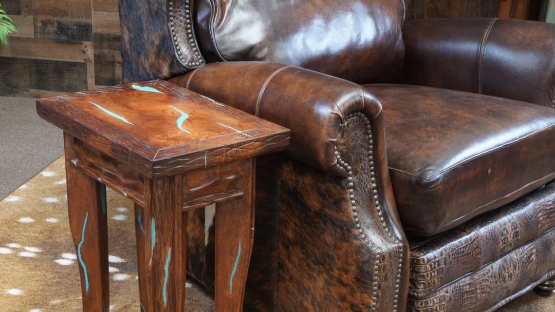 Close up of rustic living room furniture