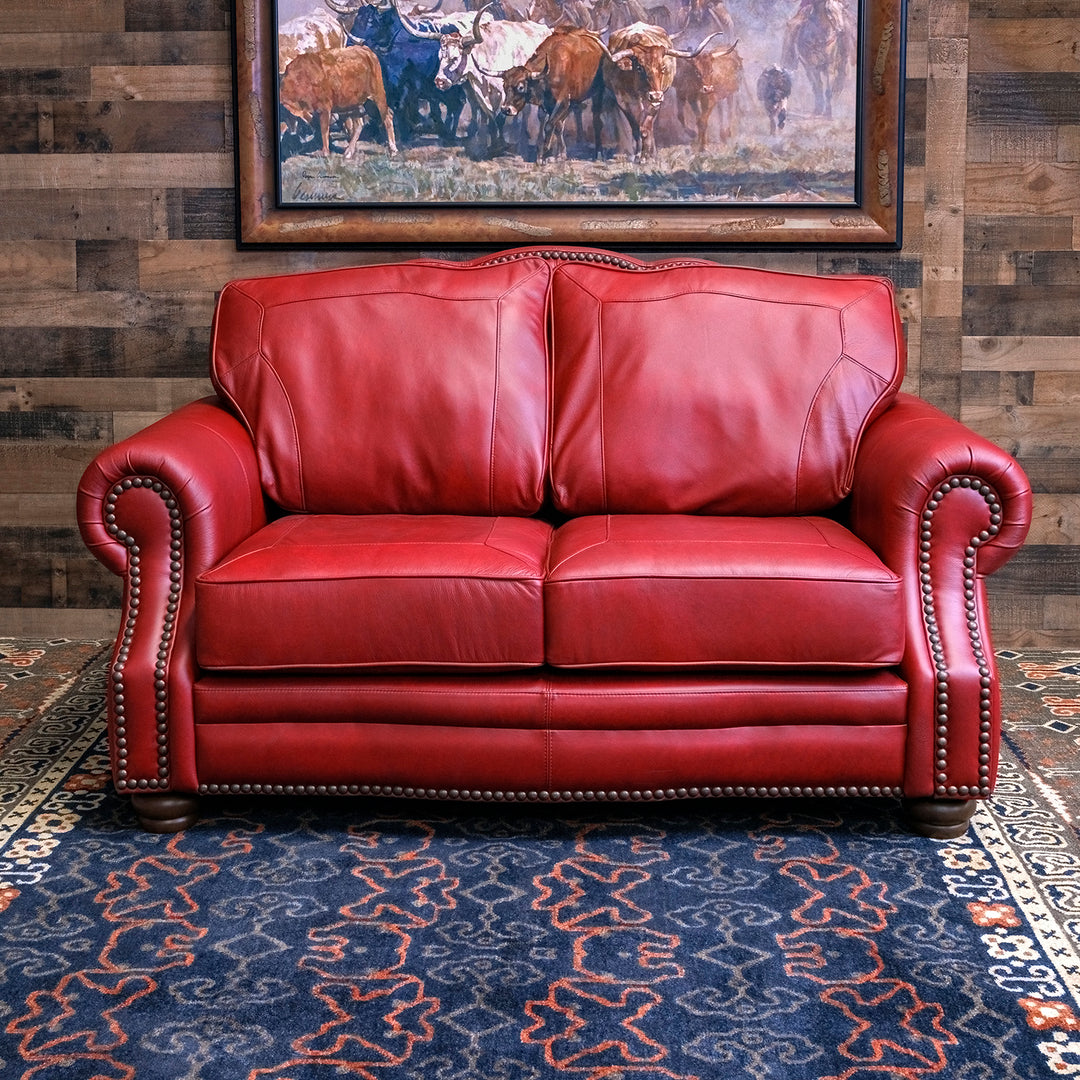 Almont Ruby Red Leather Loveseat