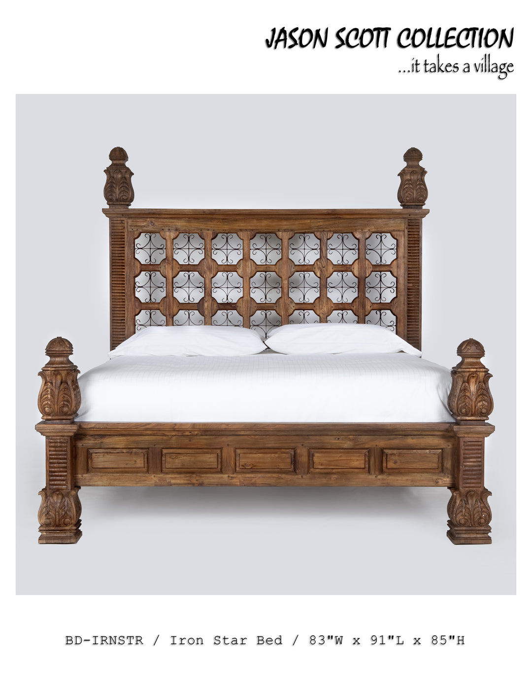 Iron Star Bed with Carving