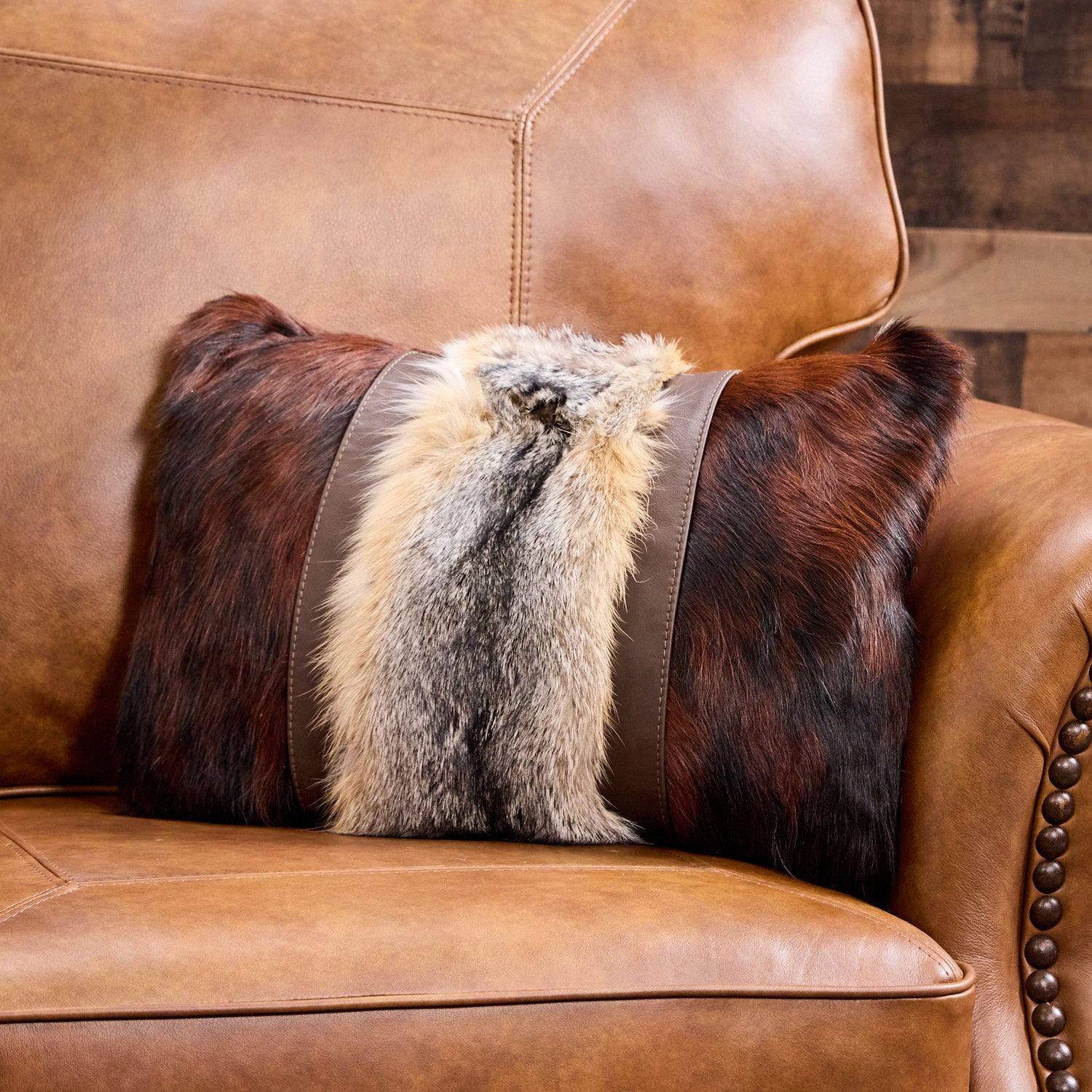 Fox Fur w/ Cowhide Pillow - Authentic Fox Fur Pillow - Western