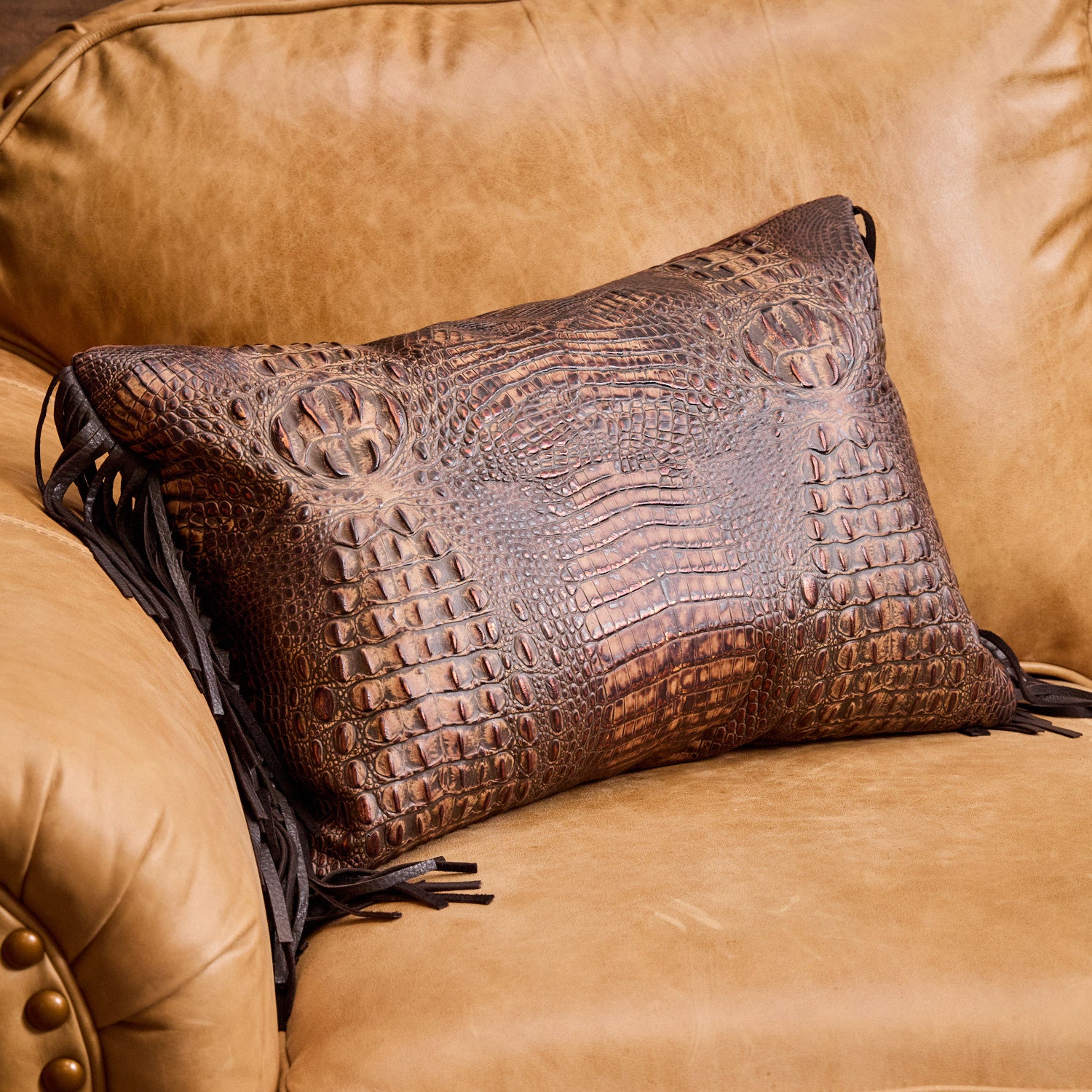 Croc Embossed Leather Pillow - Prefect For a Chair, Sofa, Bedding