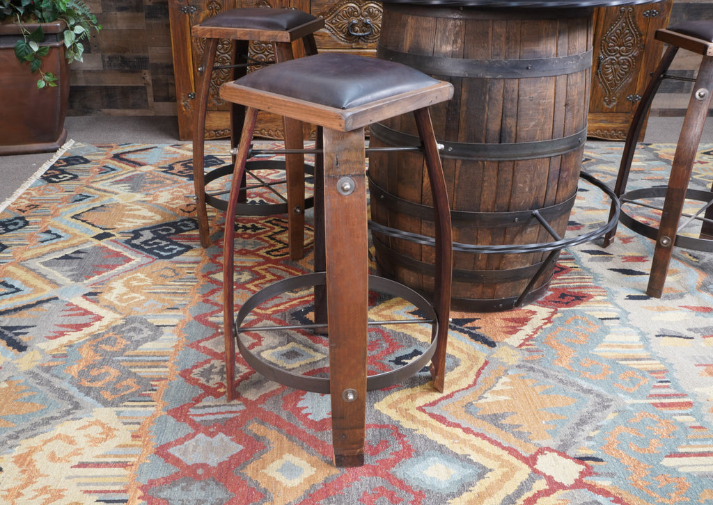 Stave Bar Stool With Leather Seat Hat Creek Interiors