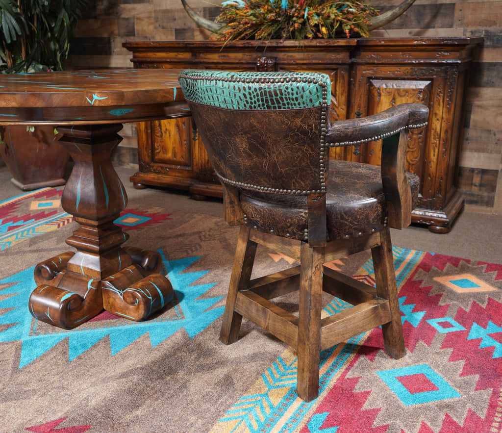 Chisum Rustic Turquoise Gator Leather Bar Stool Hat Creek Interiors