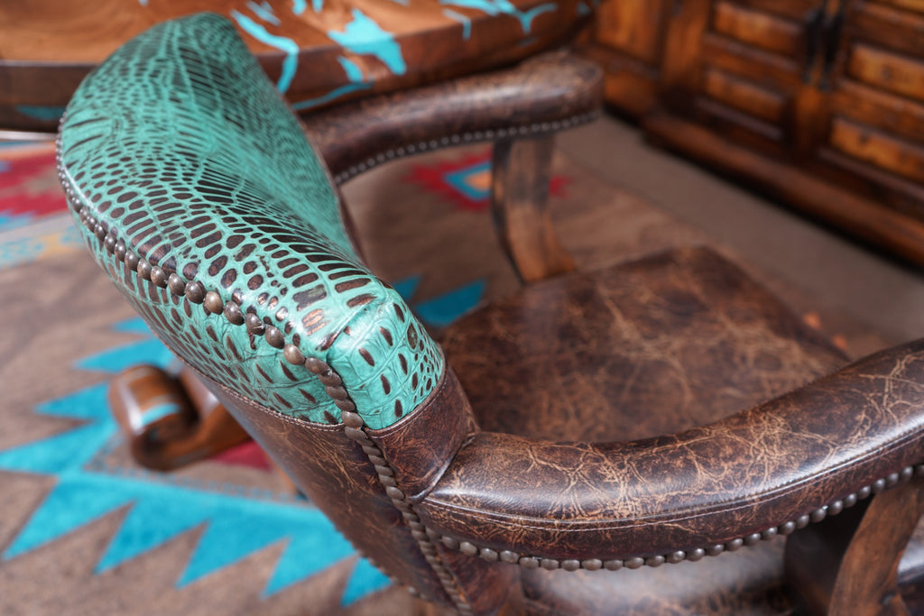 Chisum Rustic Turquoise Gator Leather Bar Stool Hat Creek Interiors