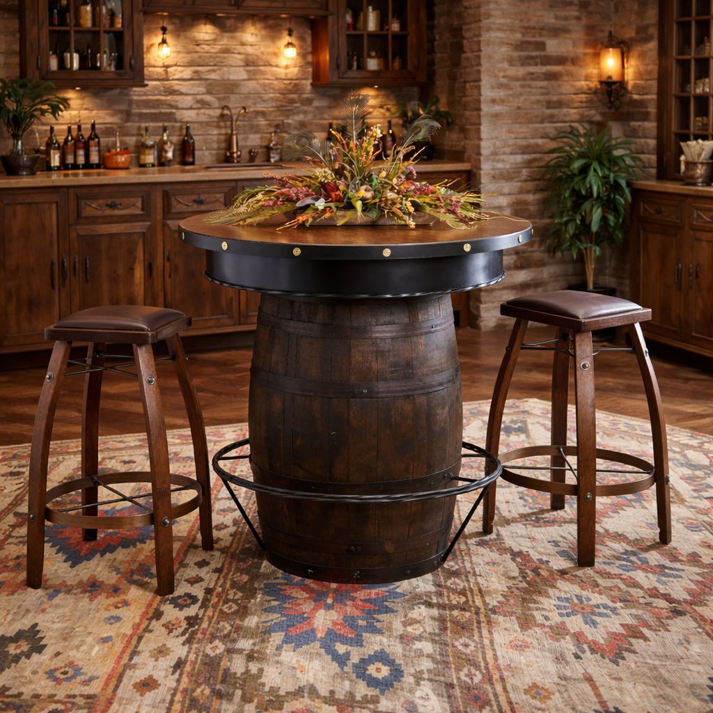 Whiskey Barrel Pub Table – Hat Creek Interiors