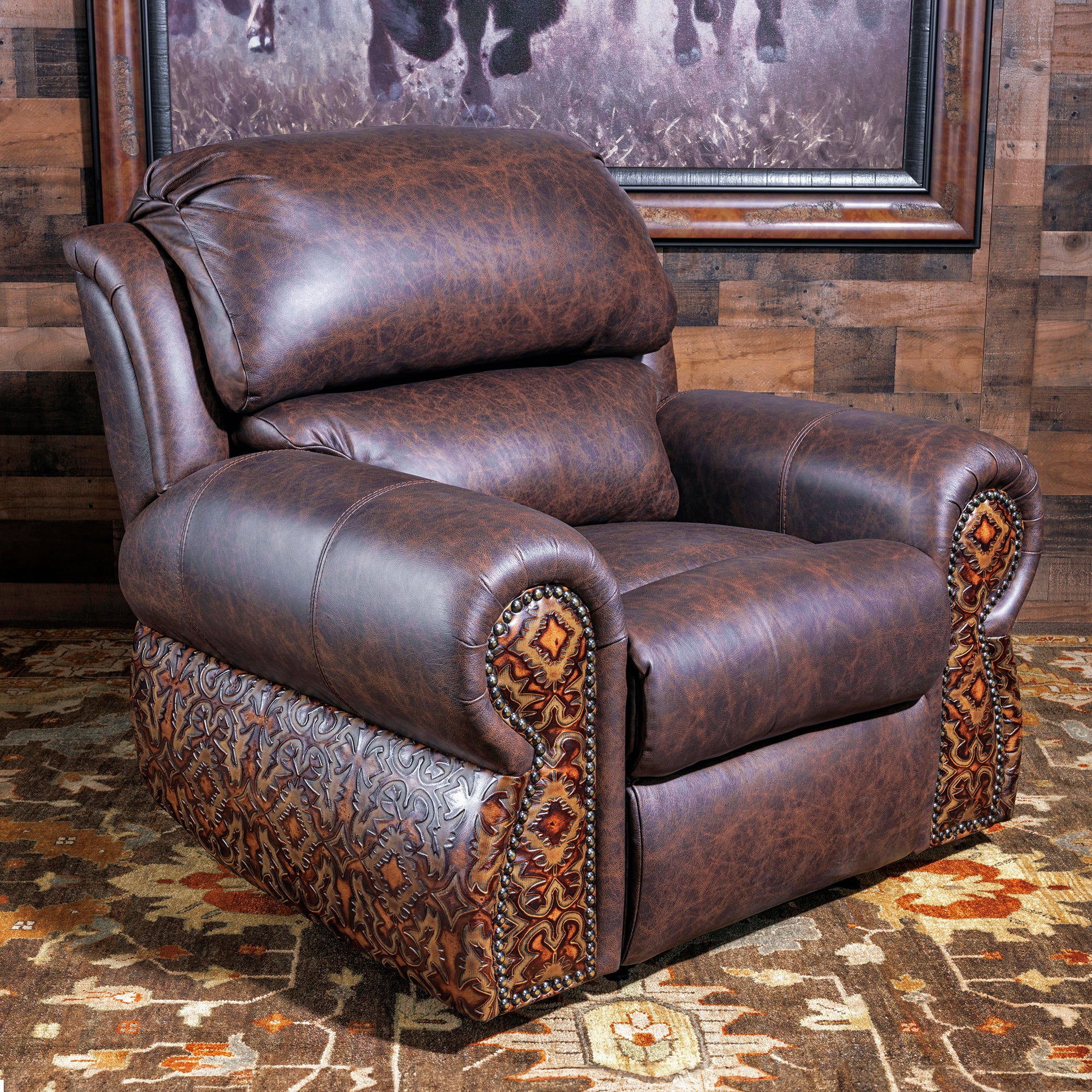 Patterned Leather Rocker Recliners Drew Jonathan Marquee Brown