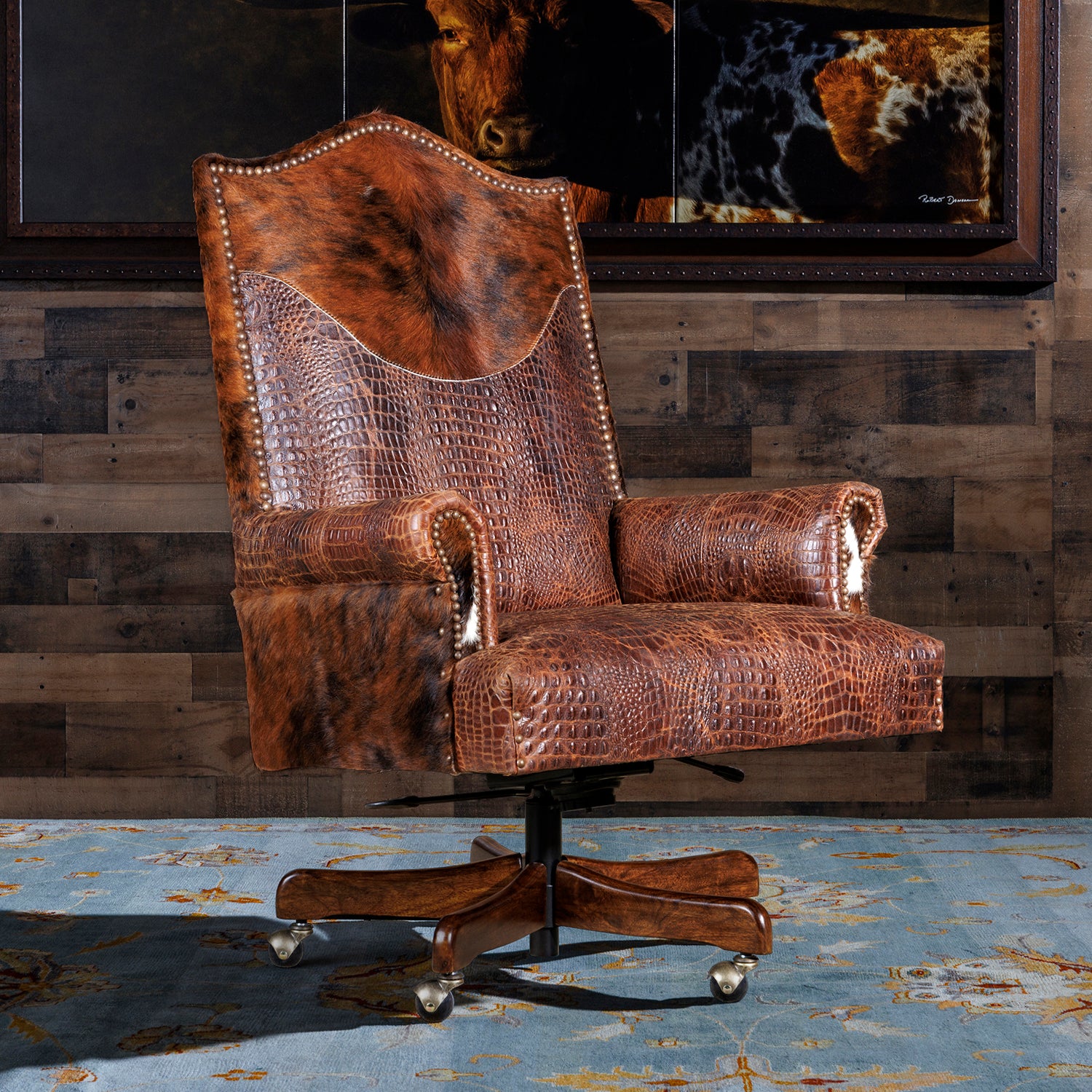 Caramel Croc Western Leather Office Chair – Hat Creek Interiors