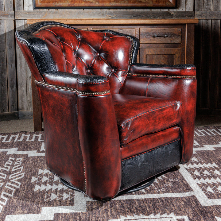 Kingsville Antique Red Leather Swivel Chair