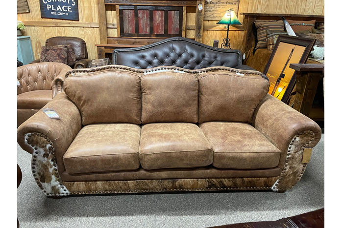 Bradley Leather and Cowhide Sofa Hat Creek Interiors