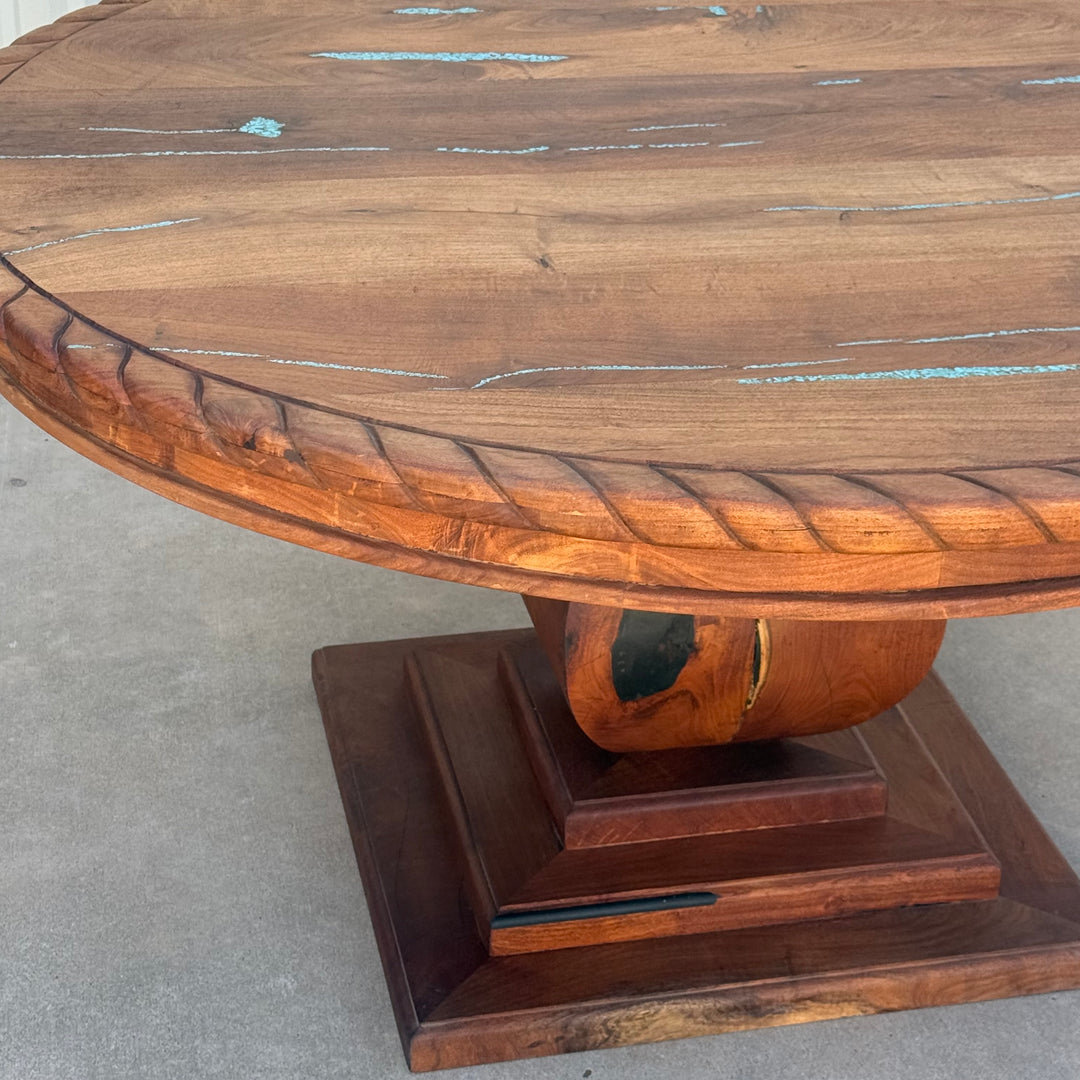 Olivas Mesquite Round Dining Table with Carved Rope Edge
