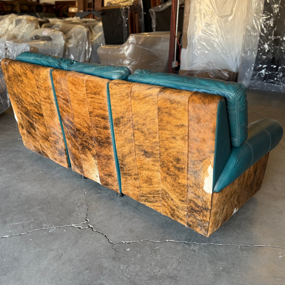 Turquoise and Cowhide Frisco Reclining Sofa
