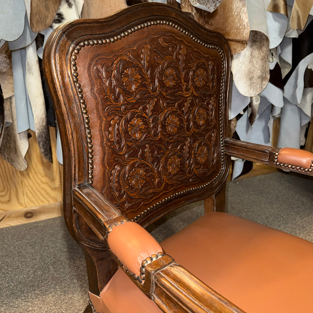 Medallion Carved Leather Accent Chair