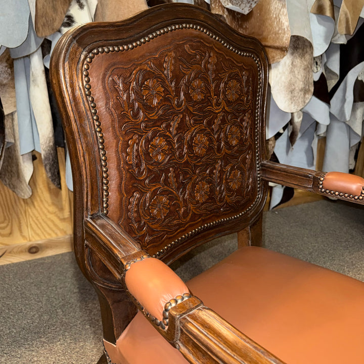 Medallion Carved Leather Accent Chair
