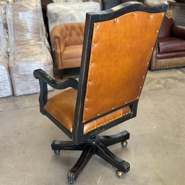Embossed Leather and Wooden Office Chair