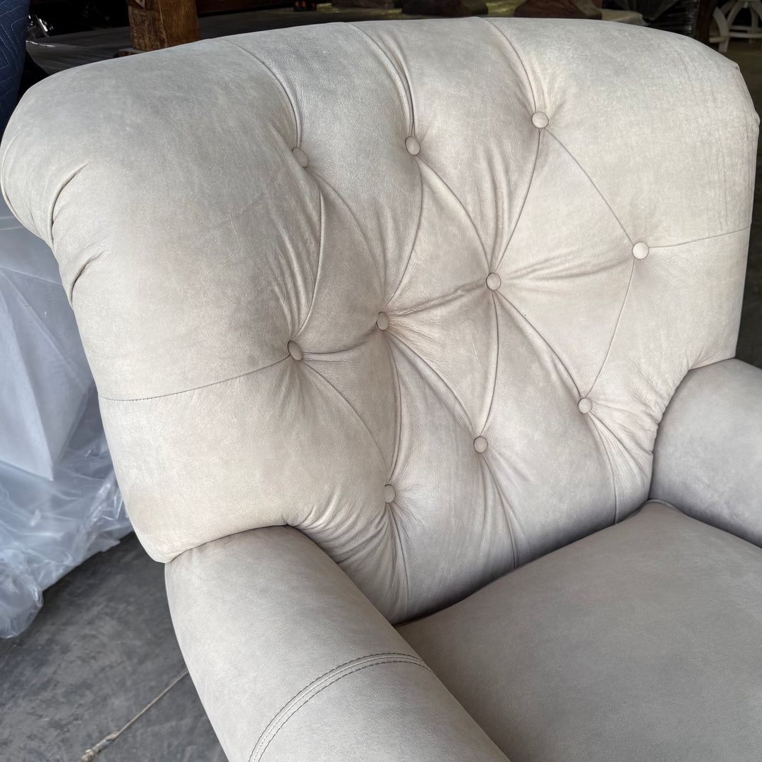 Grey Smoke Tufted Leather Chair