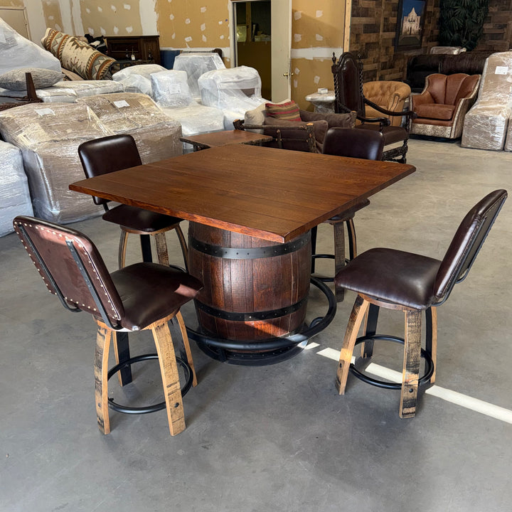 Whiskey Barrel Pub Table and 4 Stools