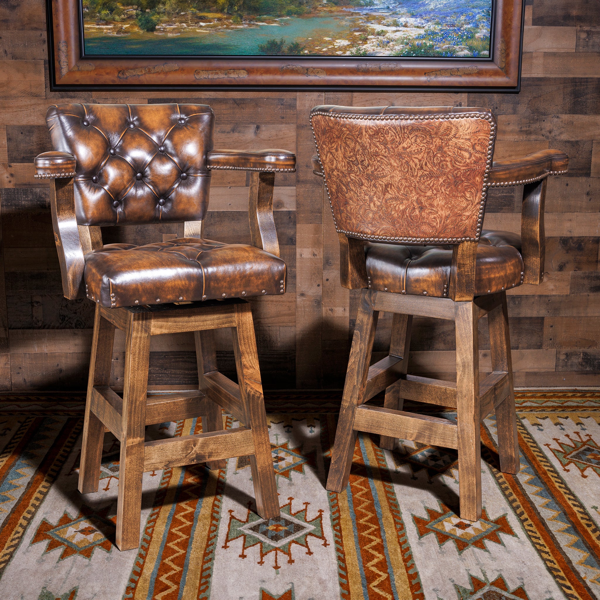 Dillon Western Leather Bar Stool | Chisum Bar Stools – Hat Creek Interiors