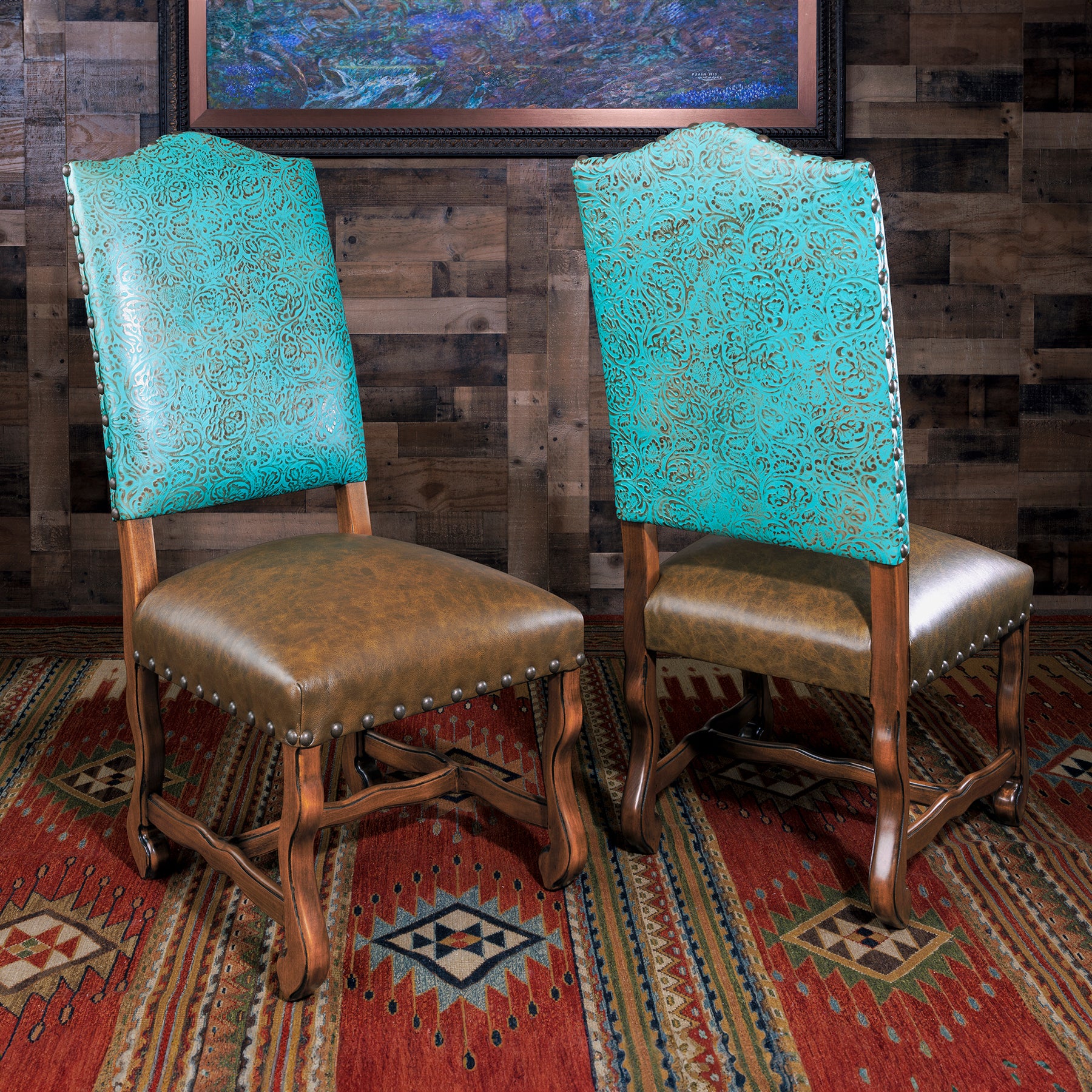 Kingman Turquoise Western Leather Dining Chair – Hat Creek Interiors