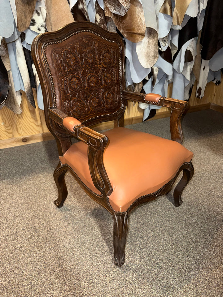 Medallion Carved Leather Accent Chair