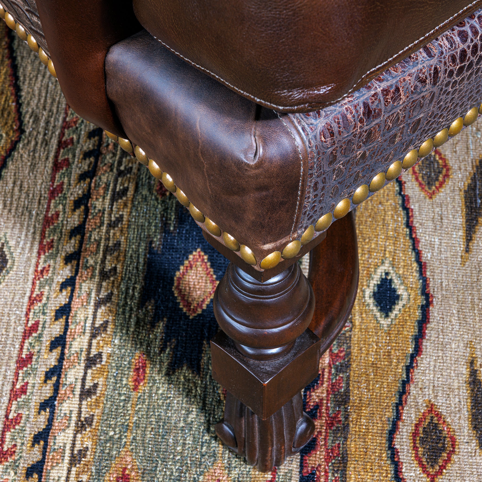 Patchwork Leather Western Wingback Chair | Rustic Western