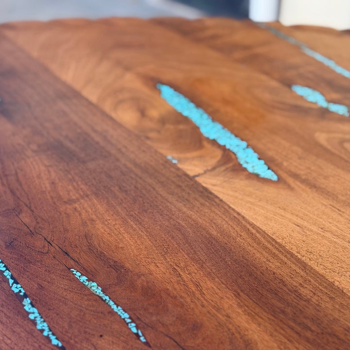Olivas Mesquite Round Dining Table with Carved Rope Edge