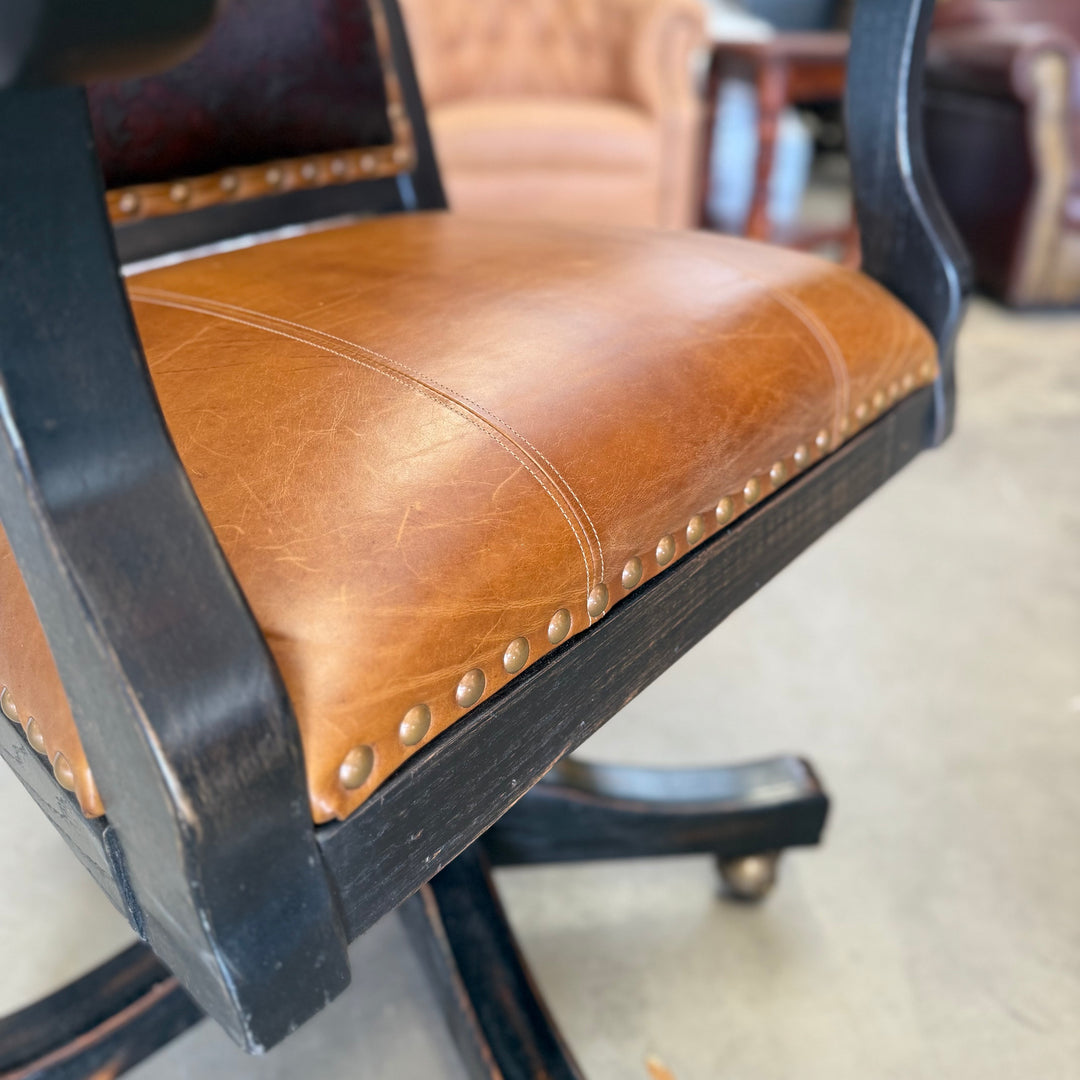 Embossed Leather and Wooden Office Chair