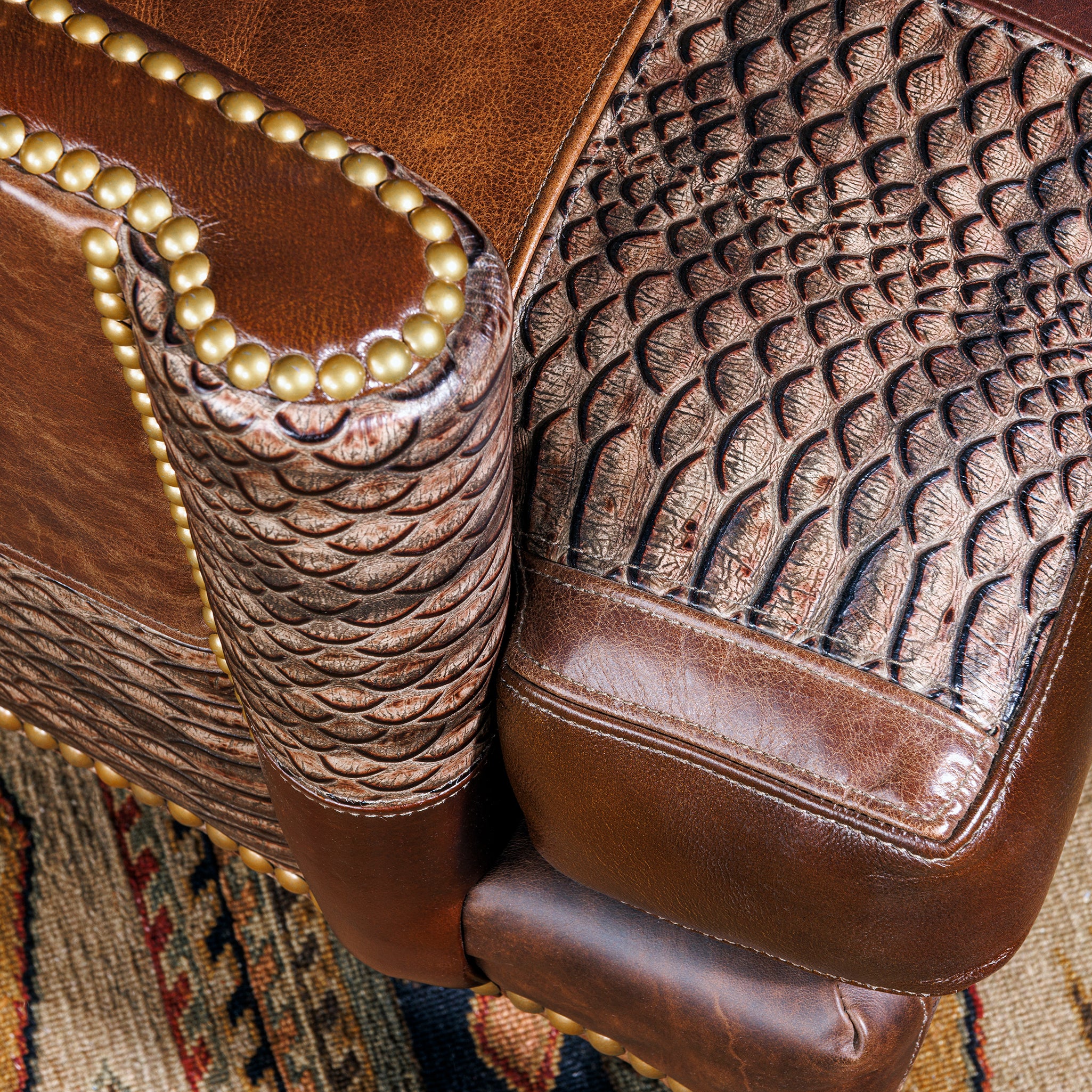 Patchwork Leather Western Wingback Chair | Rustic Western