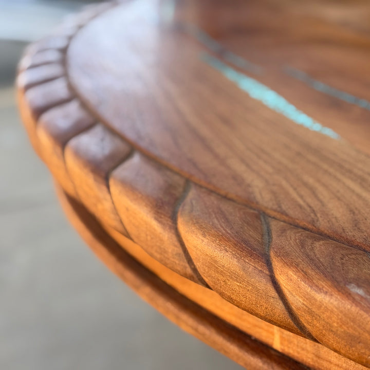 Olivas Mesquite Round Dining Table with Carved Rope Edge