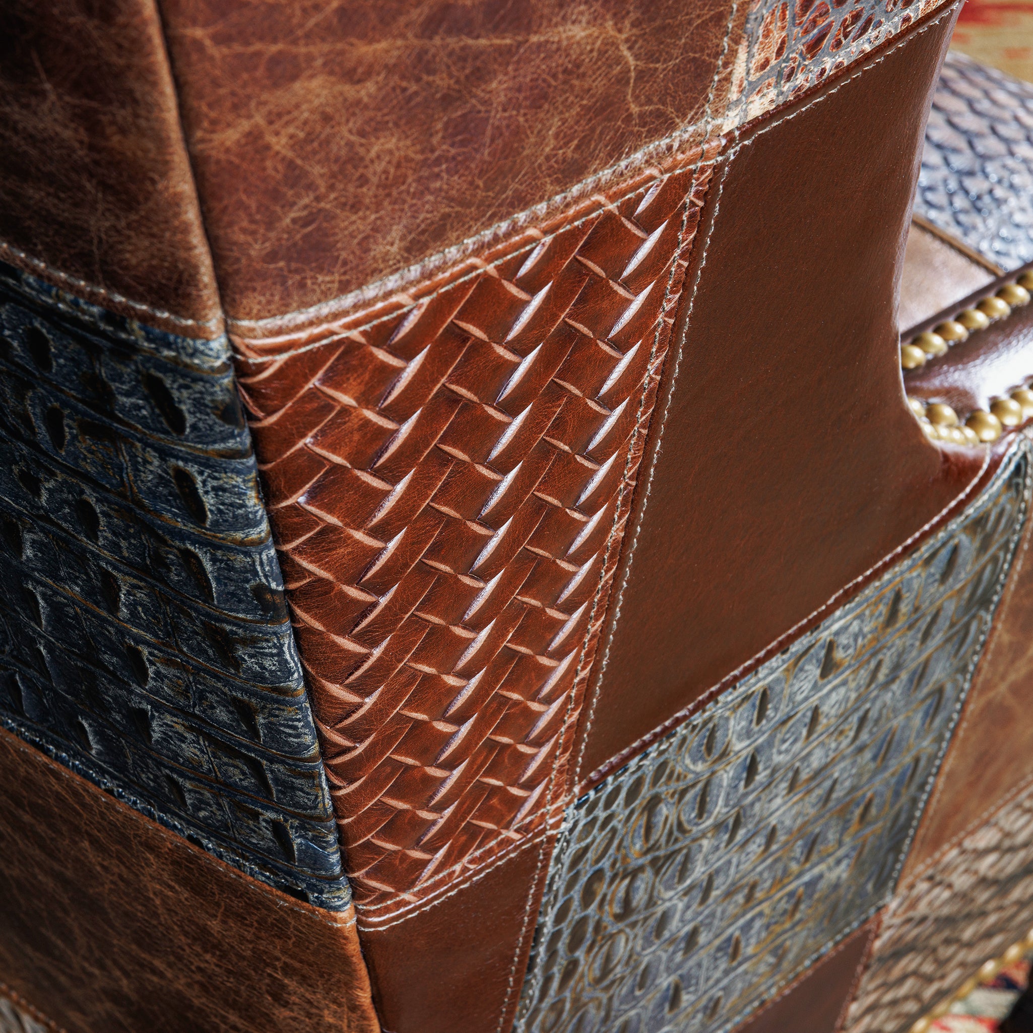 Patchwork Leather Western Wingback Chair | Rustic Western