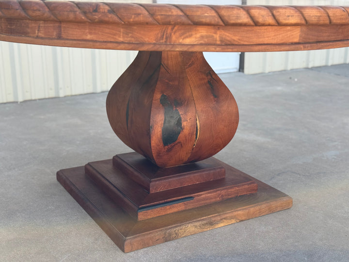 Olivas Mesquite Round Dining Table with Carved Rope Edge