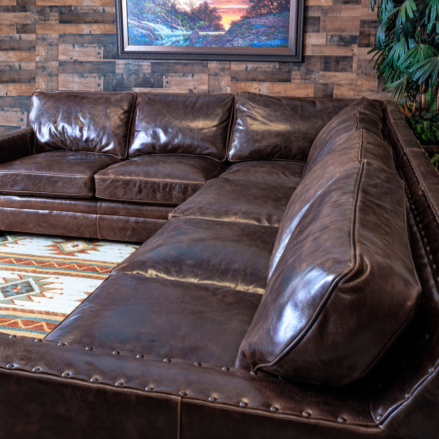 Distressed leather sectional 2024 with chaise