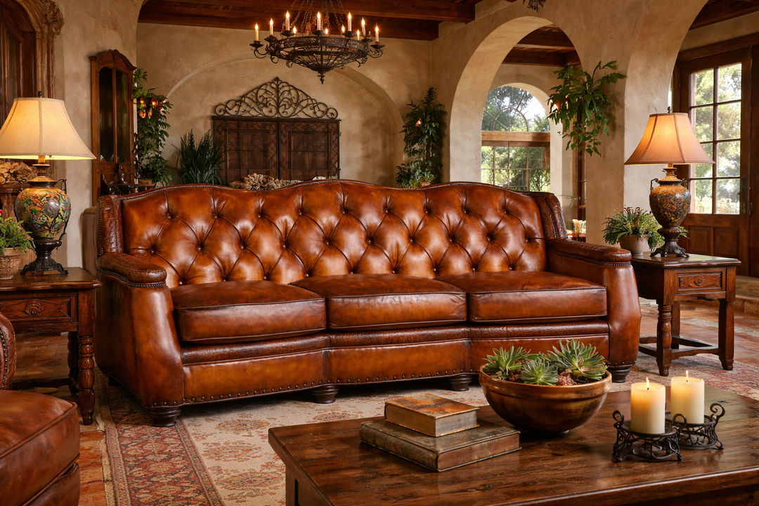 Saddle Burnished Western Leather Sofa