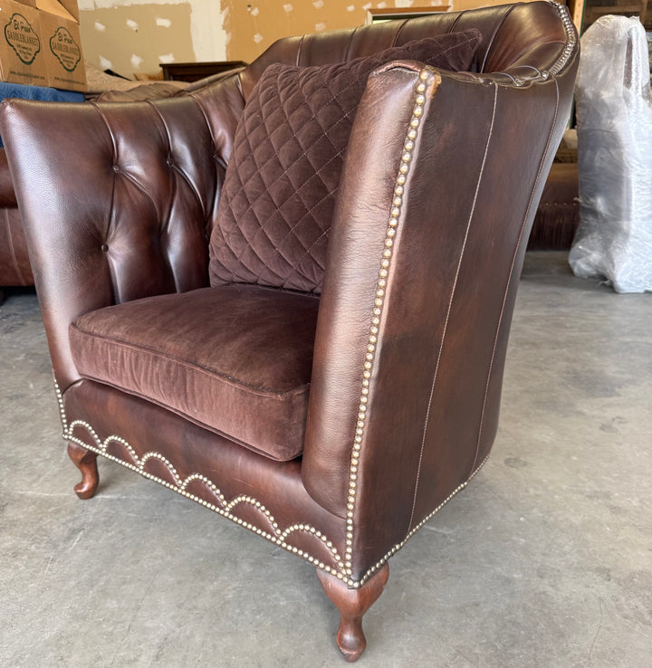 Tufted Leather and Fabric Accent Chair
