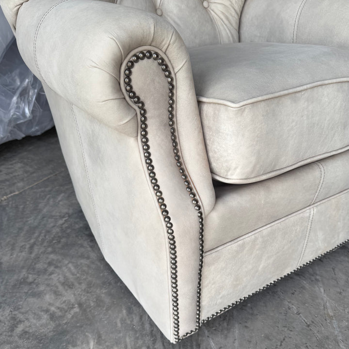 Grey Smoke Tufted Leather Chair