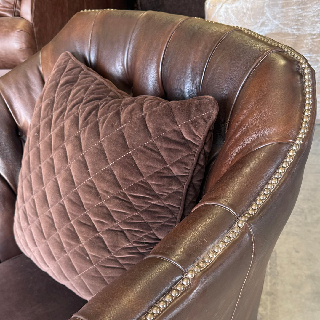 Tufted Leather and Fabric Accent Chair