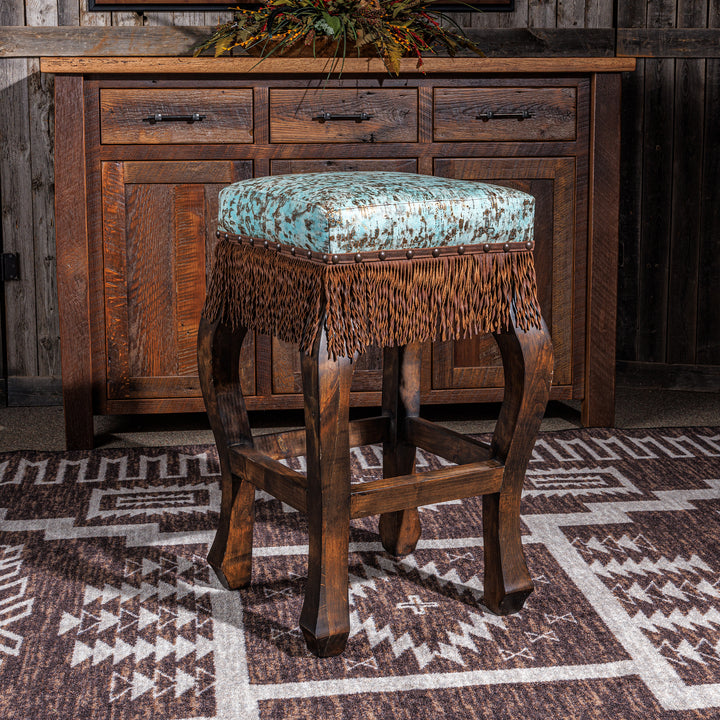 Andres Turquoise Western Leather Bar Stool