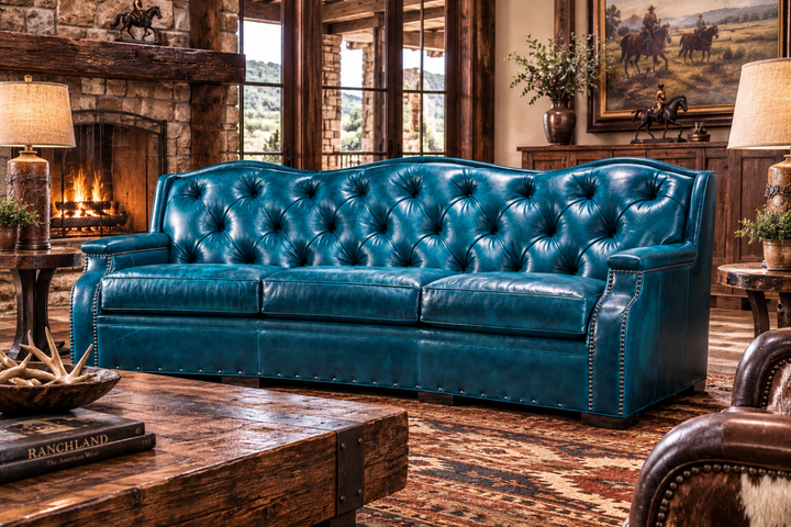 Barton Turquoise Leather Sofa