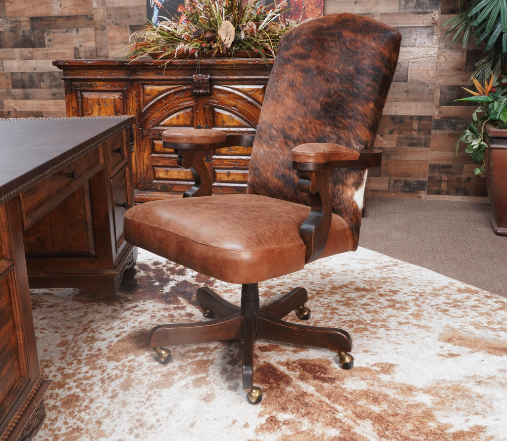 Bovina Western Leather and Cowhide Office Chair | Rustic Desk Chair ...
