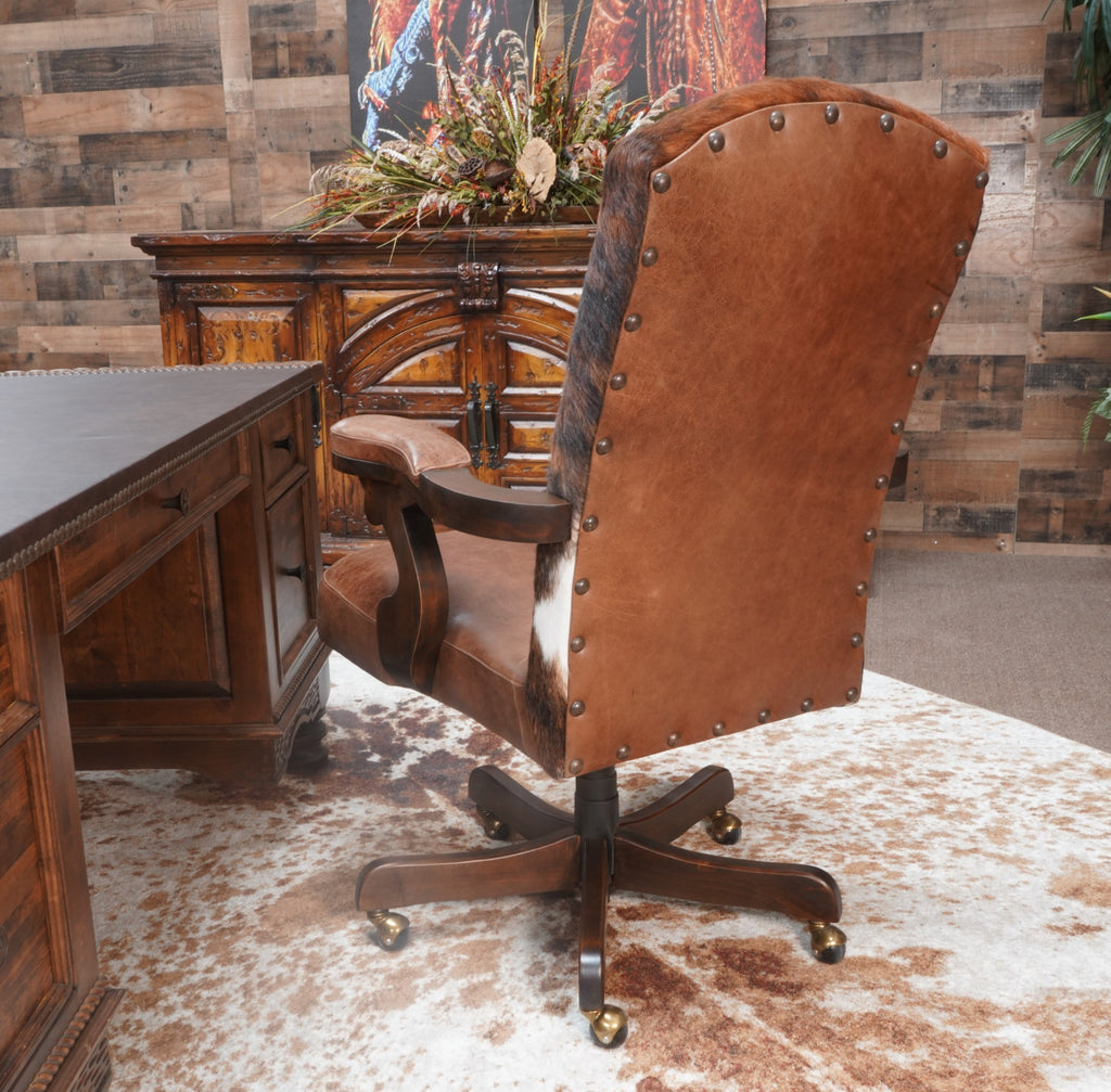 Bovina Western Leather and Cowhide Office Chair | Rustic Desk Chair ...