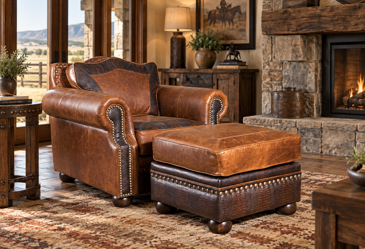 Burlington Western Leather Chair & Ottoman