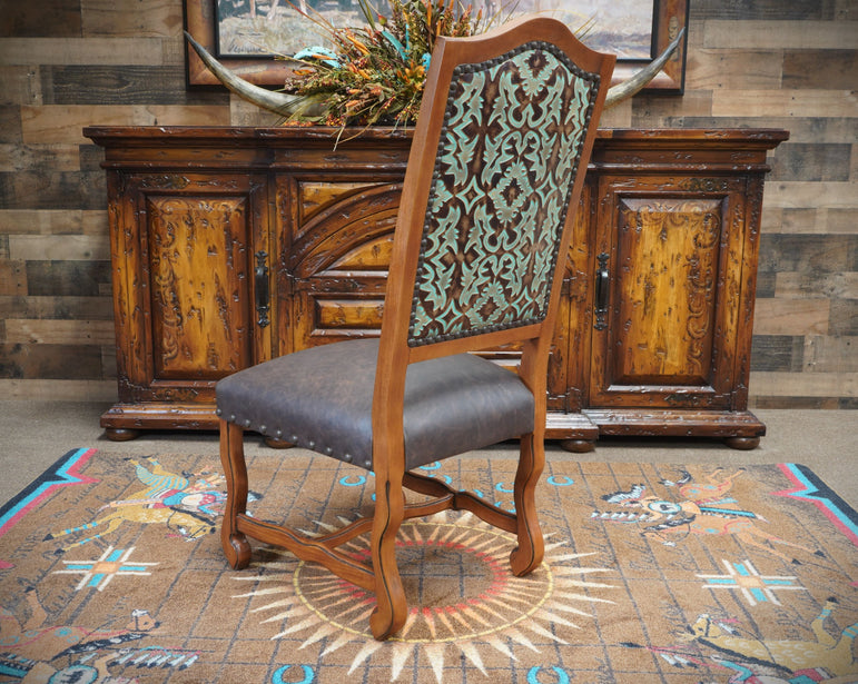 Mesquite Ranch Leather And Faux Cowhide Side Chair Brown Fabric