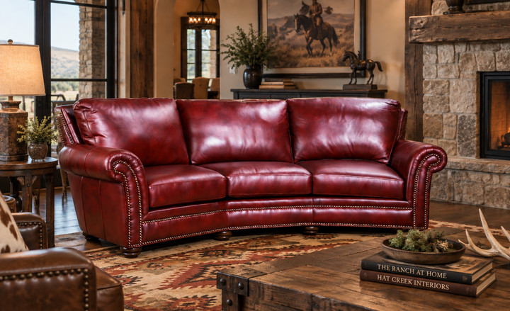 Claret Curved Leather Sofa