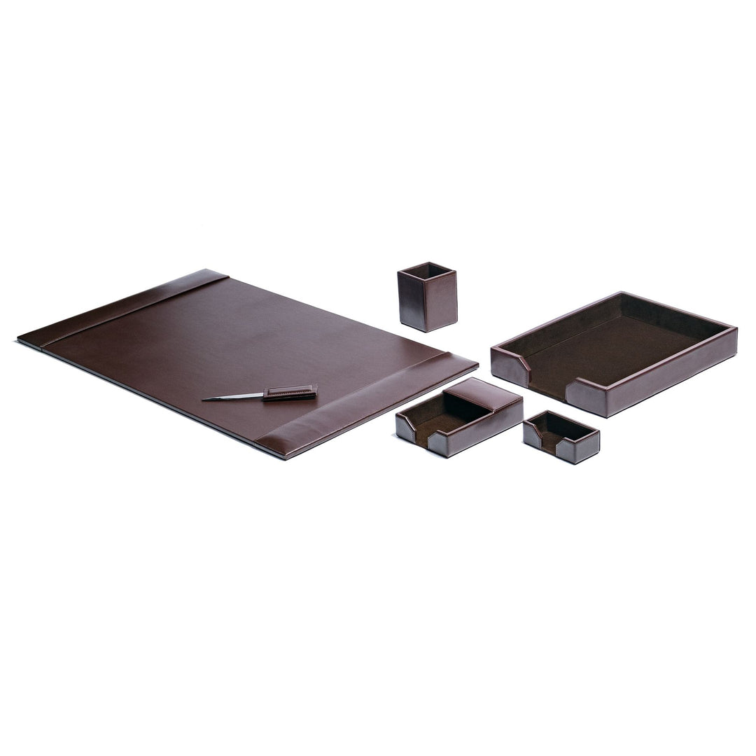 Chocolate Brown Leather Desk Accessory Set