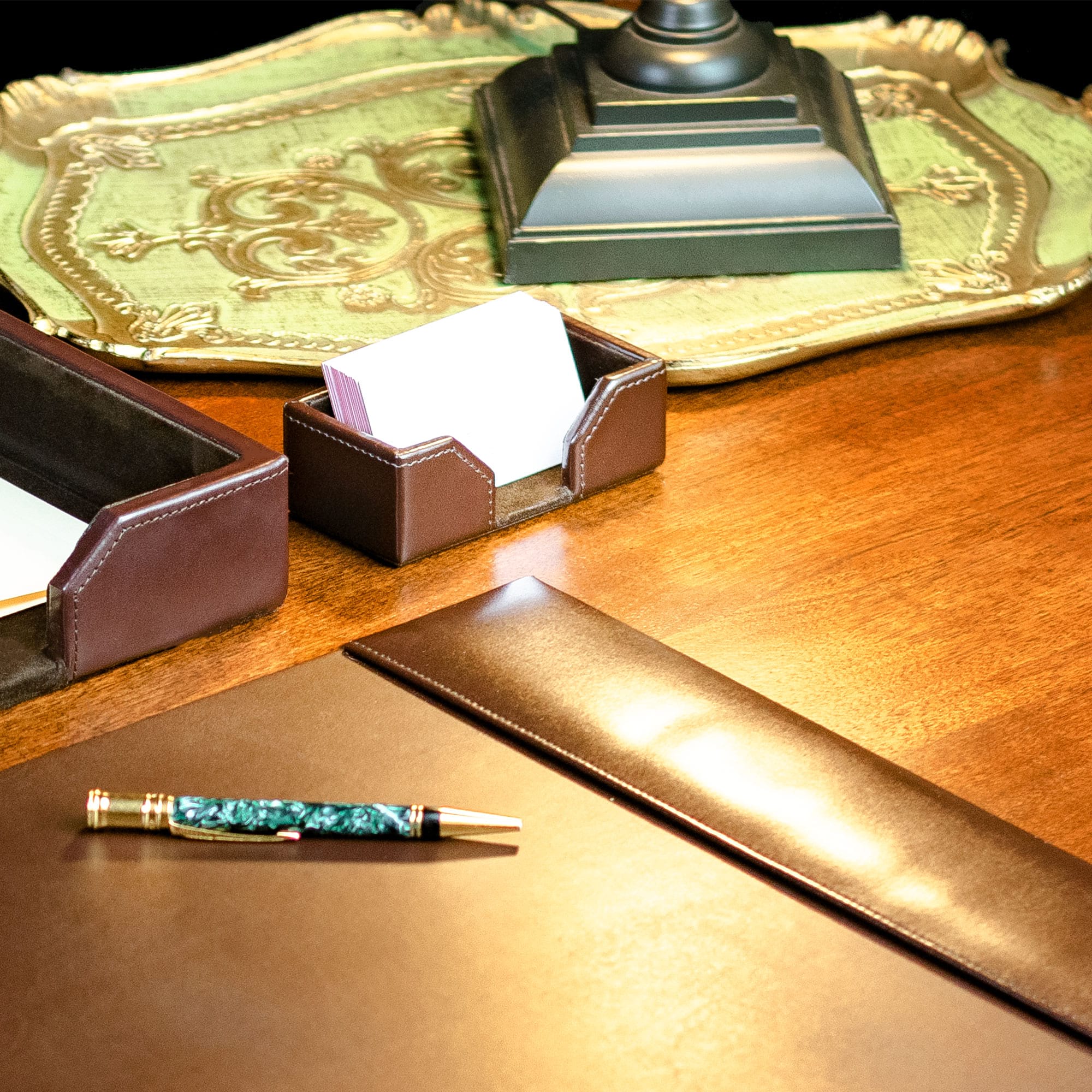 Chocolate Brown Leather Desk Accessory Set | Western Office
