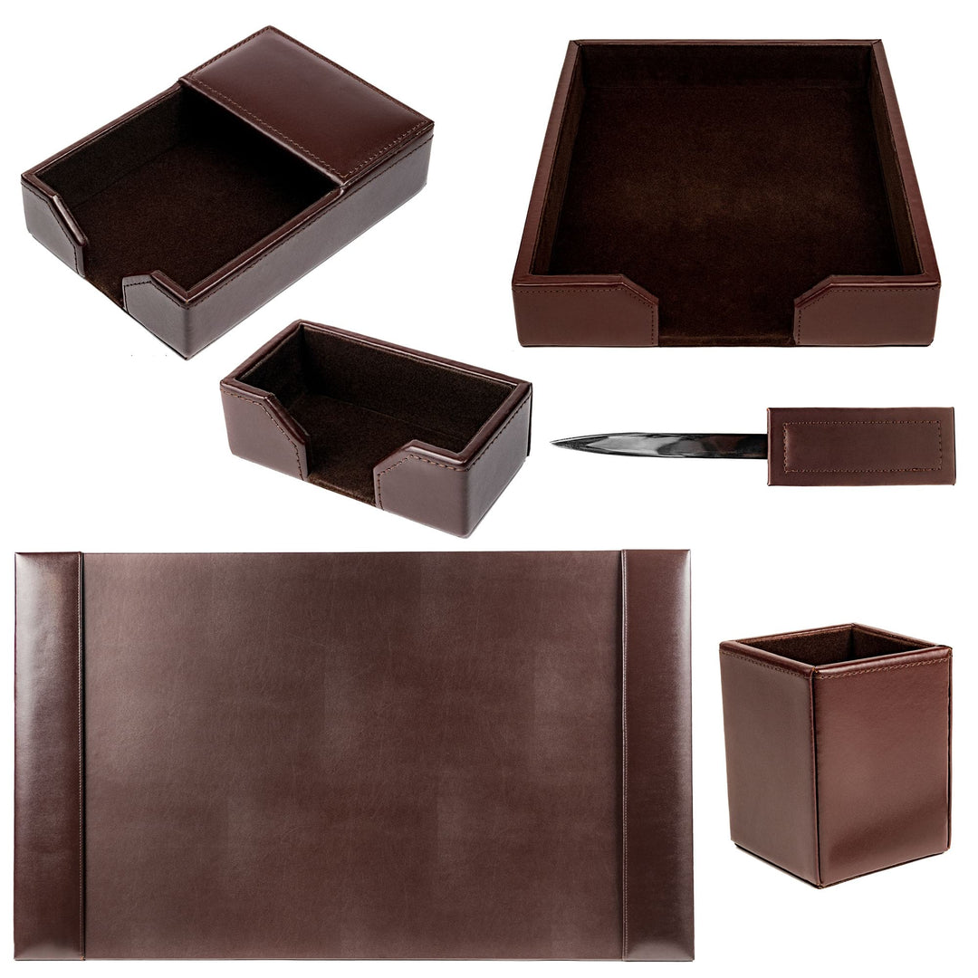 Chocolate Brown Leather Desk Accessory Set