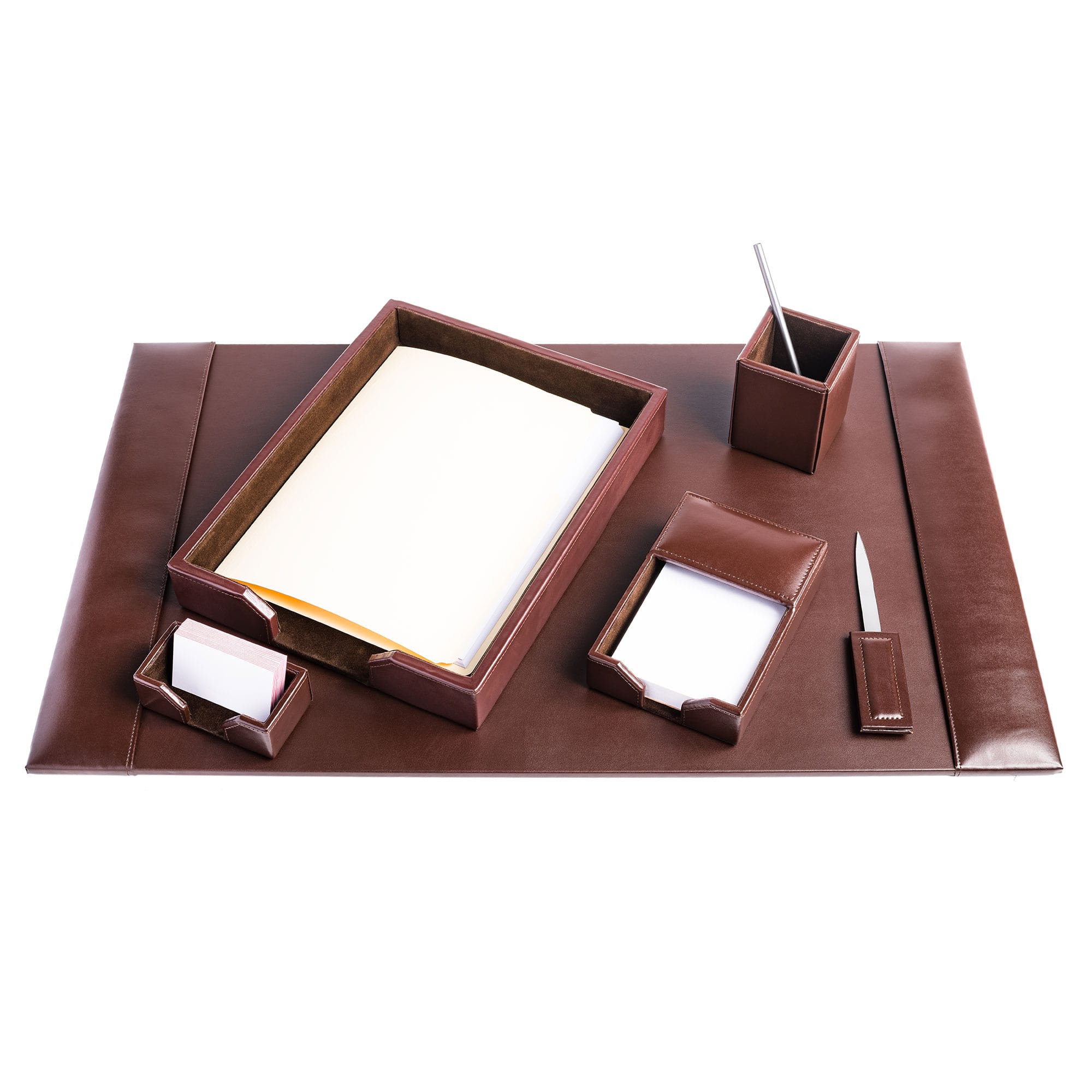 Chocolate Brown Leather Desk Accessory Set | Western Office