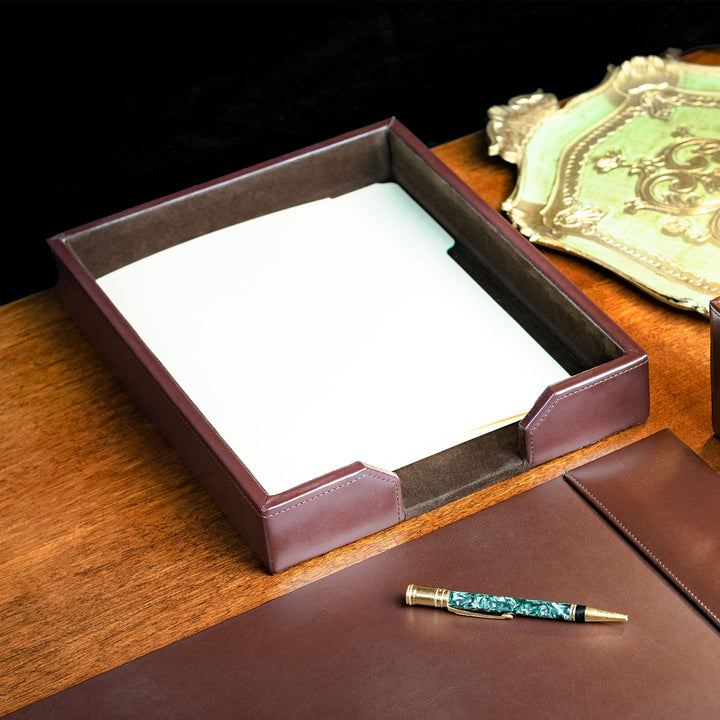 Chocolate Brown Leather Desk Accessory Set