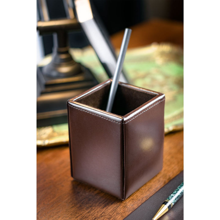 Chocolate Brown Leather Desk Accessory Set