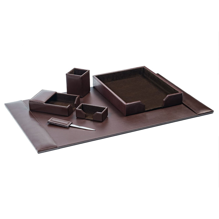 Chocolate Brown Leather Desk Accessory Set