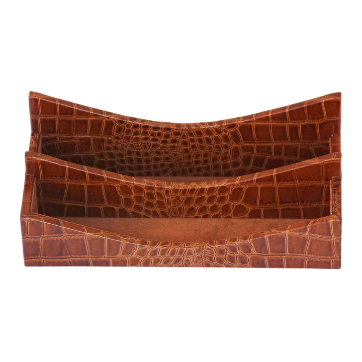 Mocha Gator Leather Desk Accessory Set